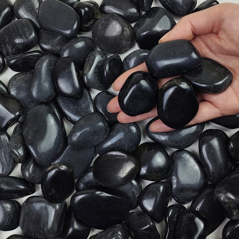FANTIAN 5 lbs Polished Black River Rocks, 1-2 Inch Decorative Pebbles for Indoor Plants. Black Stones for Planters, Vase, Garden Landscape and Outdoor Decorative Stones - Image 1