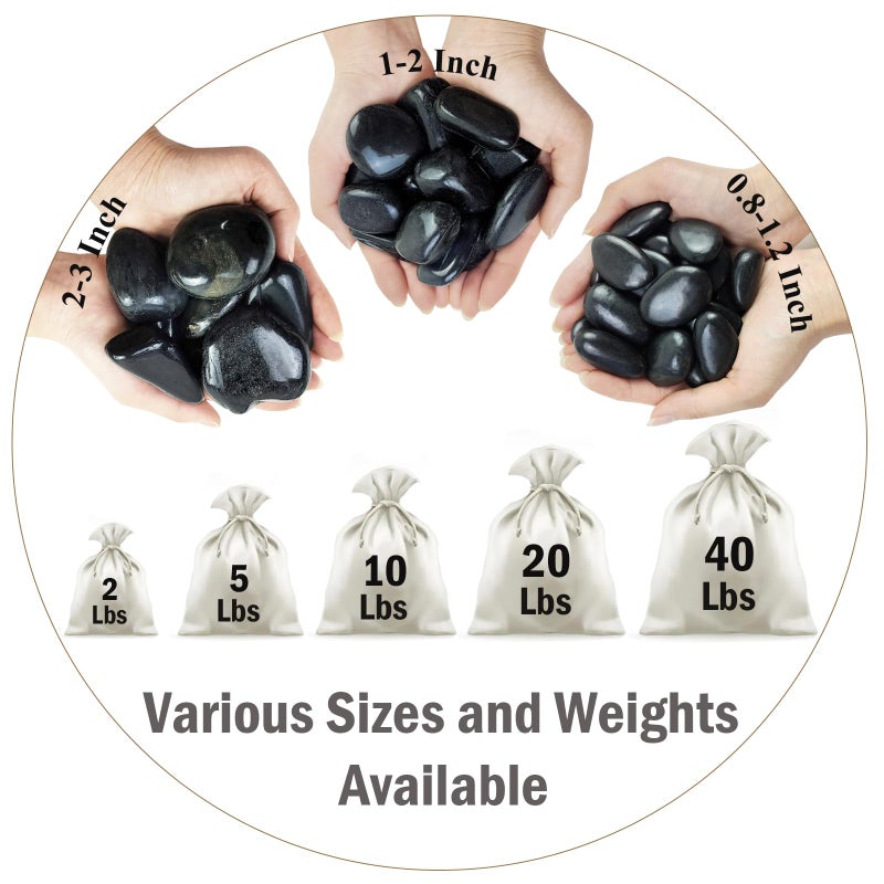 FANTIAN 5 lbs Polished Black River Rocks, 1-2 Inch Decorative Pebbles for Indoor Plants. Black Stones for Planters, Vase, Garden Landscape and Outdoor Decorative Stones - Image 2