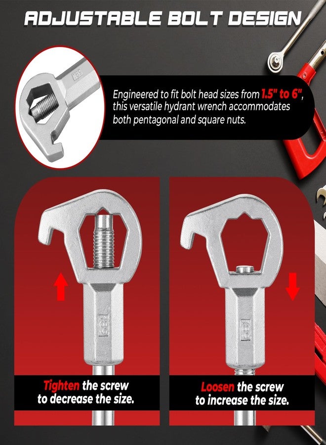NATGAI Fire Hydrant Wrench Tool, Adjustable Hydrant Spanner Fits 1-1/2" to 6" Nut Sizes, Works on Pentagonal and Square Hydrant Nuts, for Loosening Caps, Opening Valves, and Tightening Nuts & Fittings - Image 4