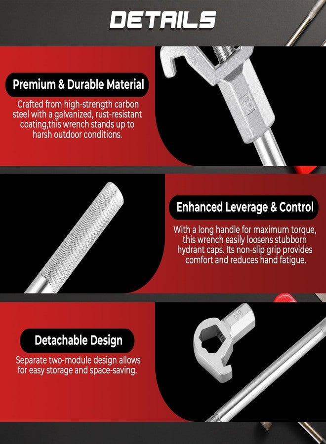 NATGAI Fire Hydrant Wrench Tool, Adjustable Hydrant Spanner Fits 1-1/2" to 6" Nut Sizes, Works on Pentagonal and Square Hydrant Nuts, for Loosening Caps, Opening Valves, and Tightening Nuts & Fittings - Image 3