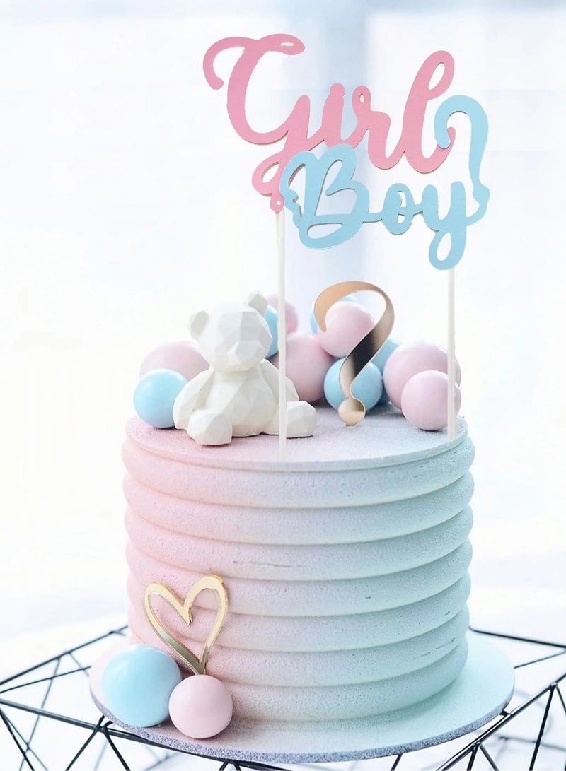 Gender reveal party decoration – cake topper in pink and blue colors for gender reveal celebrations. Made from high-quality, food-safe materials for cake decoration.  - Image 1