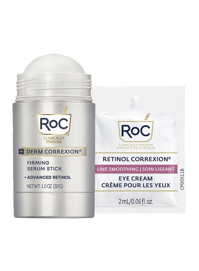 RoC سيروم ديرم كوركسيون المتقدم لتقوية الريتينول على شكل عصا مع مضادات الأكسدة لشد وتجديد التجاعيد وخطوط الضحك بشكل مرئي، 1.0 أونصة مع عينة من كريم العين بالريتينول - Image 1