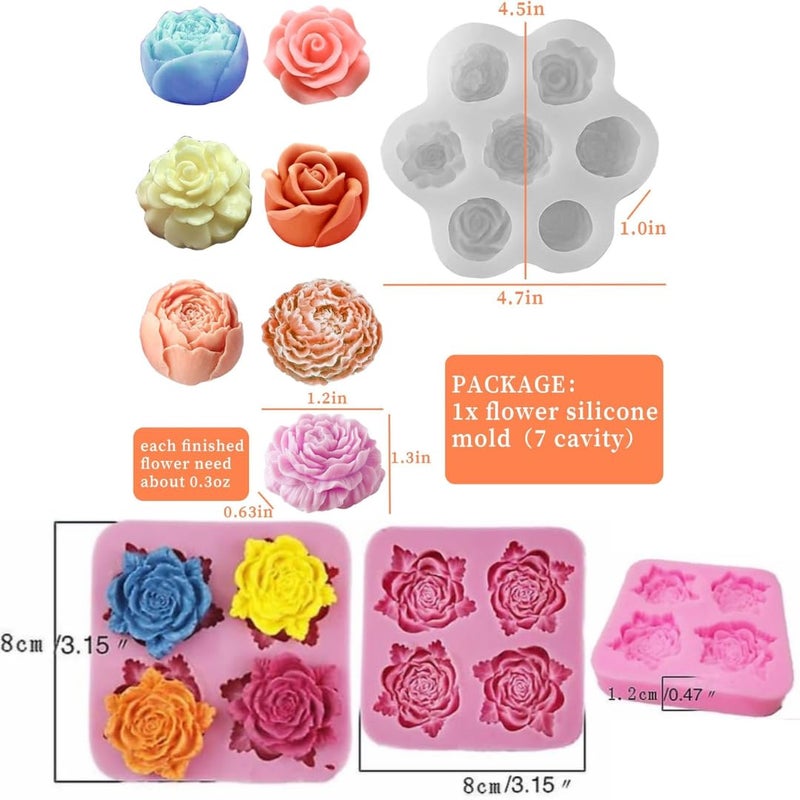Skytail مجموعة سكاي تايل 2 من قوالب الشموع السيليكون على شكل زهور الفاوانيا الوردية لتزيين الكعك والشوكولاتة والحلويات وكعك الكب كيك والحلويات الهلامية ومكعبات الثلج وصابون الشمع وقنابل الاستحمام والحرف اليدوية من الزهور والقرنفل والمجوهرات. - Image 2