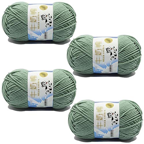 VANTOBEST 4 Rolls Cotton Blend Milk Yarn Fabric Wool Crochet Knitting Supplies Acrylic Crochet Yarn Soft Crochet Blend Milk Cotton Yarn Plain Knitting Wool for Handcrafts Jumpers Blankets Weaving(Green) - Image 1