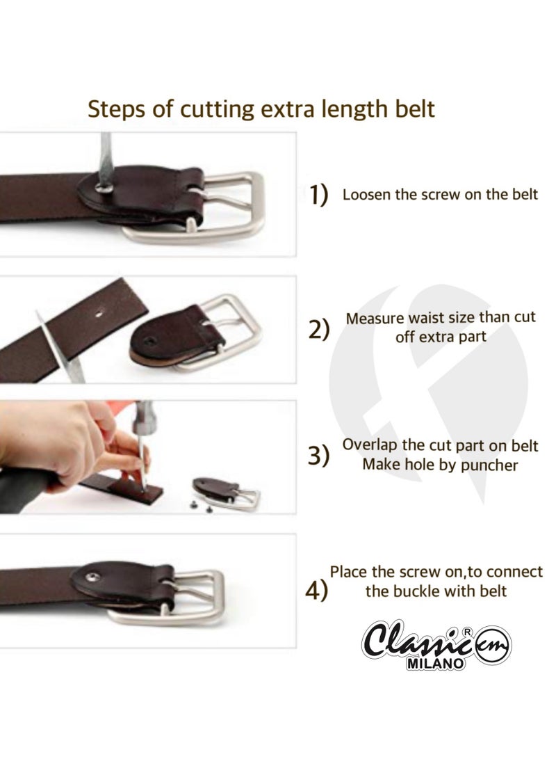 CLASSIC MILANO® Genuine Leather Belt Men in an elegant GIFT BOX; Classic Jean Belt; Belts for men Mens belt Leather; Pin Buckle 35MM