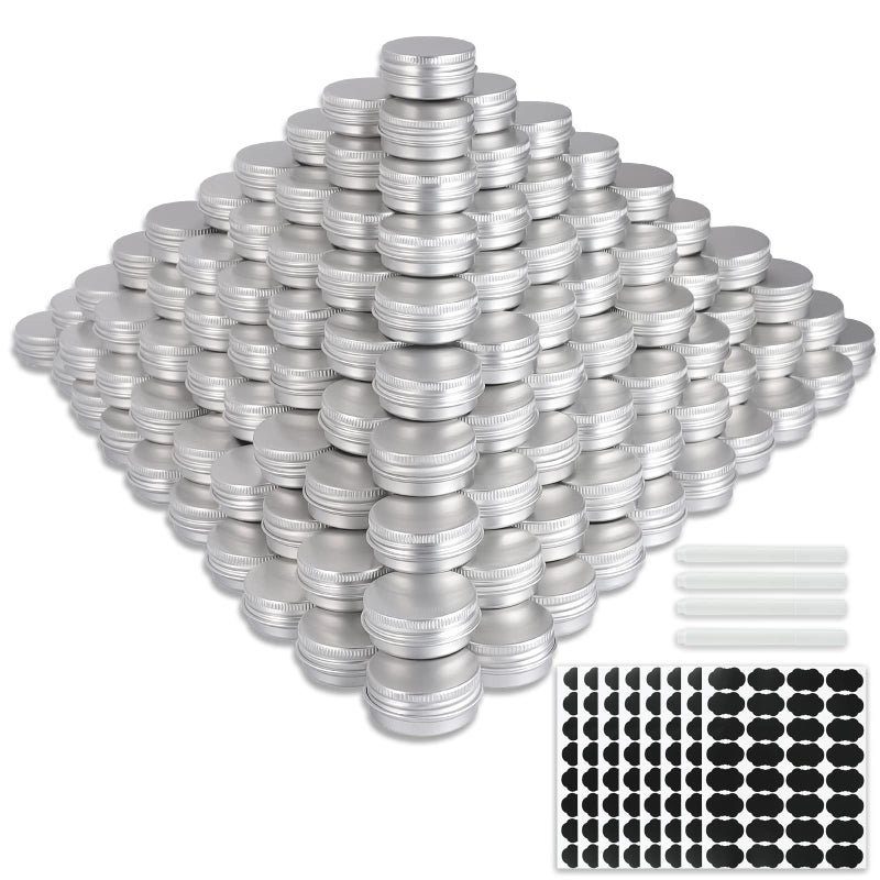OBKJJ 234 Pack Round Cans with Screw Lid 12 OZ Aluminum Metal Tinsfor DIY homemade lotion bars salves and candles Balms Spices Beard Balm Crafts with 6 Markers 8 Sheets Label Stickers