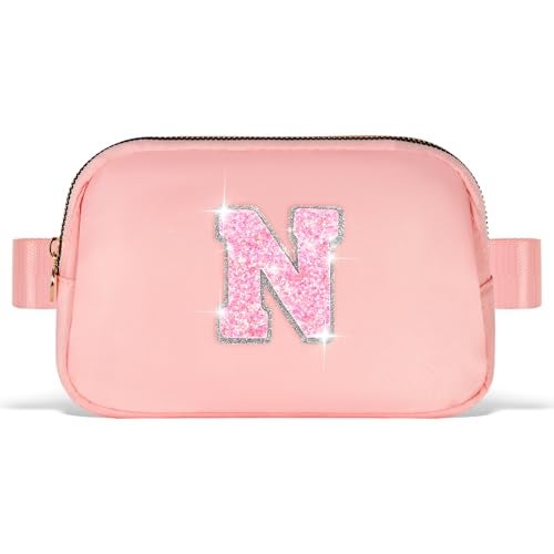 Uygafly Graduation Gifts for Teens Kids Daughter Sister Her - Birthday Gifts for 3 4 5 6 7 8 9 10 11 12 13 Year Old Girls,Fanny Pack Crossbody Bag Belt Bag Cute Trendy Stuff | Peach,Initial N - Image 1