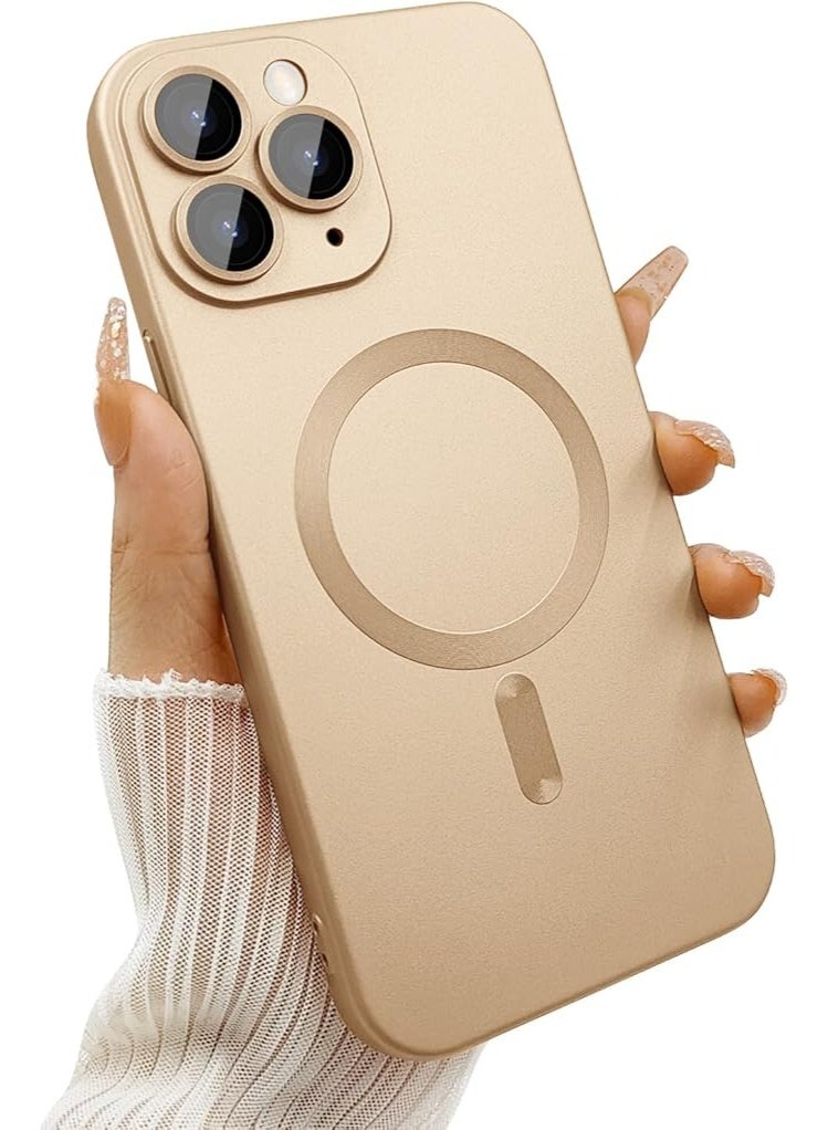 جراب مغناطيسي متوافق مع هاتف Iphone 11 Pro Max [متوافق مع MagSafe] [واقي عدسة الكاميرا المدمج] غطاء هاتف رفيع ناعم من السيليكون مقاوم للصدمات لامع معدني (ذهبي) - Image 1