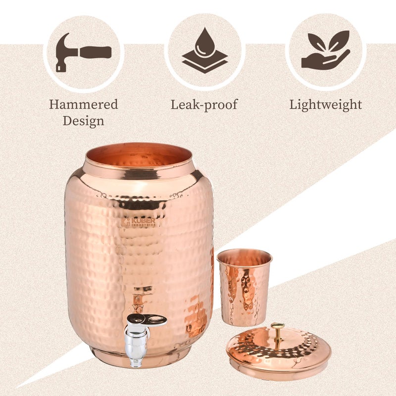 Kuber Industries 5 Litre Copper Water Dispenser with Stand and Glass | Storage Matka for Kitchen & Home | Hammered Texture, Non-Toxic and Rust-Proof Water Container Pot - Copper - Image 5