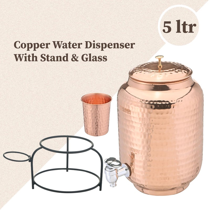 Kuber Industries 5 Litre Copper Water Dispenser with Stand and Glass | Storage Matka for Kitchen & Home | Hammered Texture, Non-Toxic and Rust-Proof Water Container Pot - Copper - Image 4