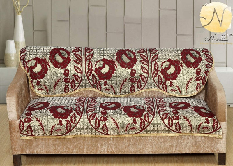 Nendle Cotton Flowered Sofa Cover Set of 3+1+1 - Image 2