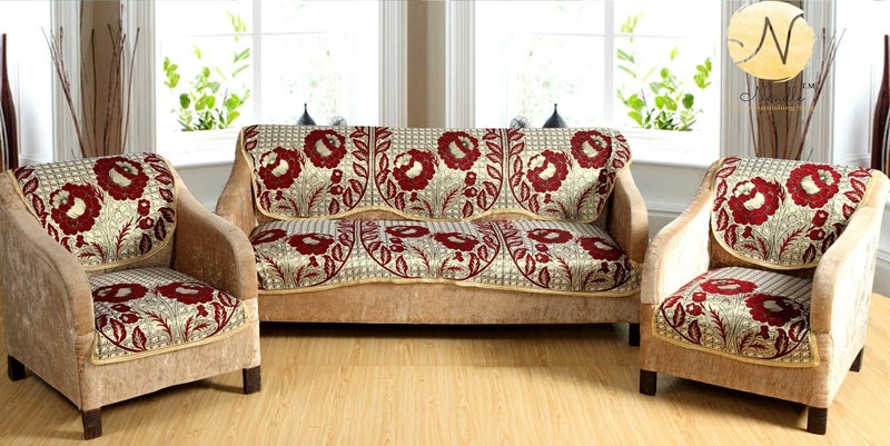 Nendle Cotton Flowered Sofa Cover Set of 3+1+1 - Image 5
