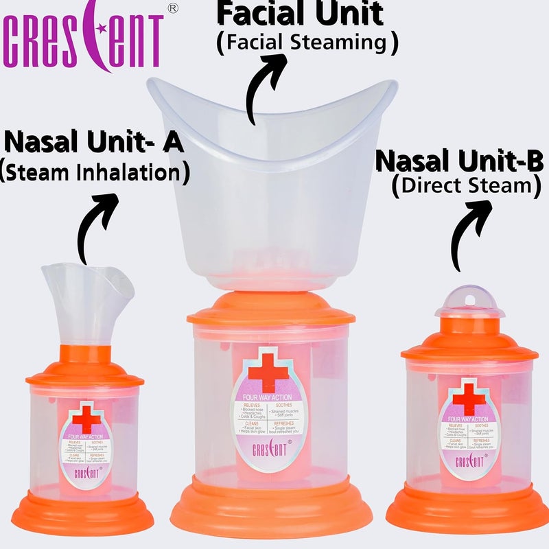 Crescent 3 IN 1 Facial Steamer Vaporizer for Cold and Cough and Facial for Face| Made in India| 3 Attachment| Orange - Image 4