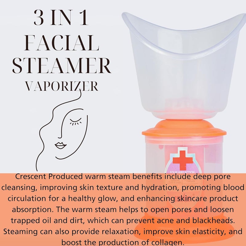 Crescent 3 IN 1 Facial Steamer Vaporizer for Cold and Cough and Facial for Face| Made in India| 3 Attachment| Orange - Image 3
