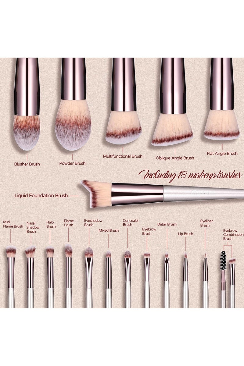 Yalora Makeup Brush Set 18 Pcs Premium Synthetic Foundation Powder Concealers Eye shadows Blush Makeup Brushes with black case - Image 3