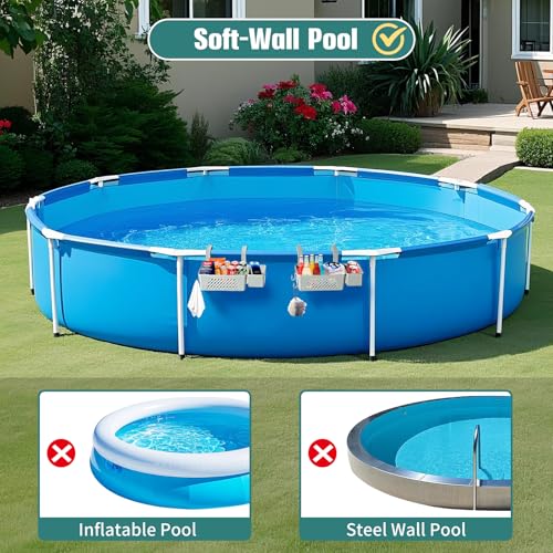WDZREE 【2025 Upgrade】2-Pack Poolside Storage Basket with Cup Holder, Above Ground Pool Accessories, 3-in-1 Swimming Pool Hanging Storage Baskets to Organize Cups & Towels, Fits 3 Inch or Less Top Rail(Grey) - Image 2