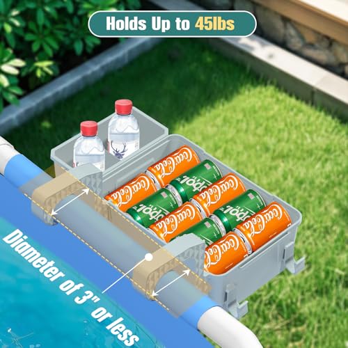WDZREE 【2025 Upgrade】2-Pack Poolside Storage Basket with Cup Holder, Above Ground Pool Accessories, 3-in-1 Swimming Pool Hanging Storage Baskets to Organize Cups & Towels, Fits 3 Inch or Less Top Rail(Grey) - Image 3