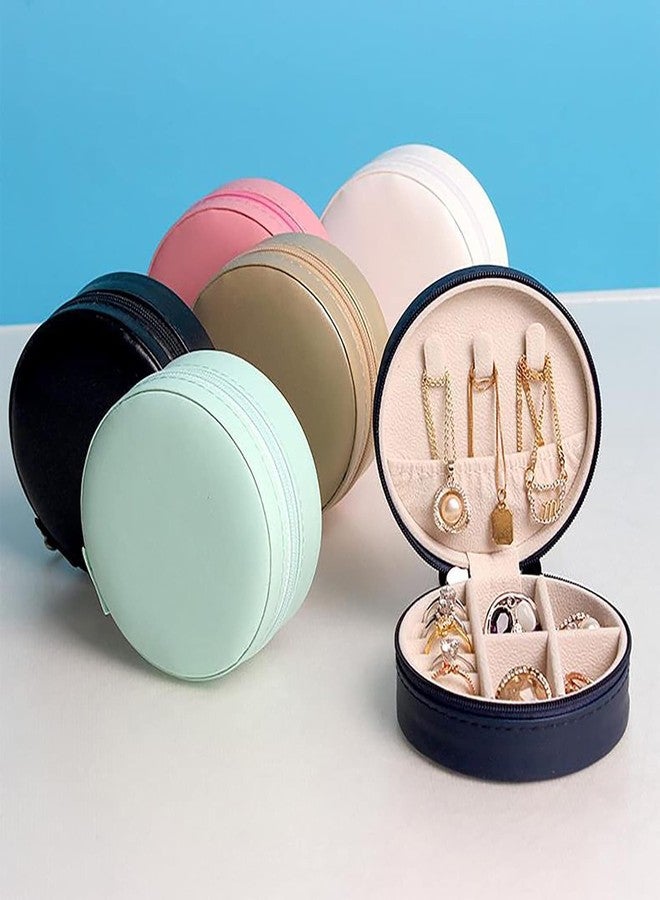 Stadash منظم مجوهرات ستاداش للسفر، حقيبة جلدية صغيرة الحجم مزودة بسحاب، صندوق مجوهرات صغير للنساء والفتيات، تخزين محمول للخواتم والأقراط، صندوق مجوهرات بقفل بسحاب (دائري، أخضر) - Image 2