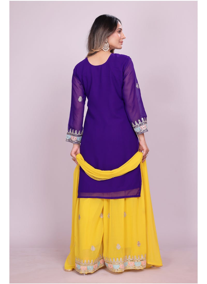 Super Asian Fox Georgette Sequence Embroidered Sharara Set – Fully Stitched & Festive Ready  - Image 5