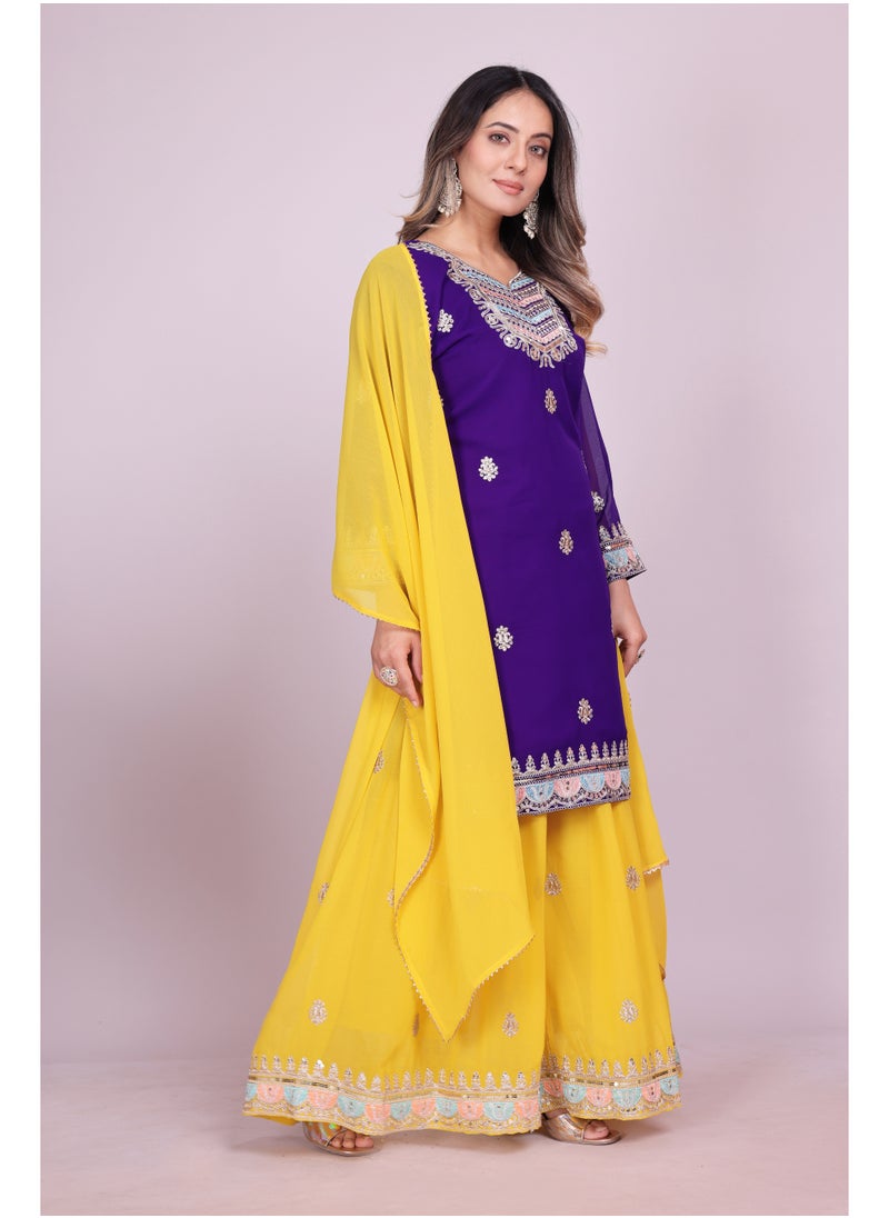 Super Asian Fox Georgette Sequence Embroidered Sharara Set – Fully Stitched & Festive Ready  - Image 3