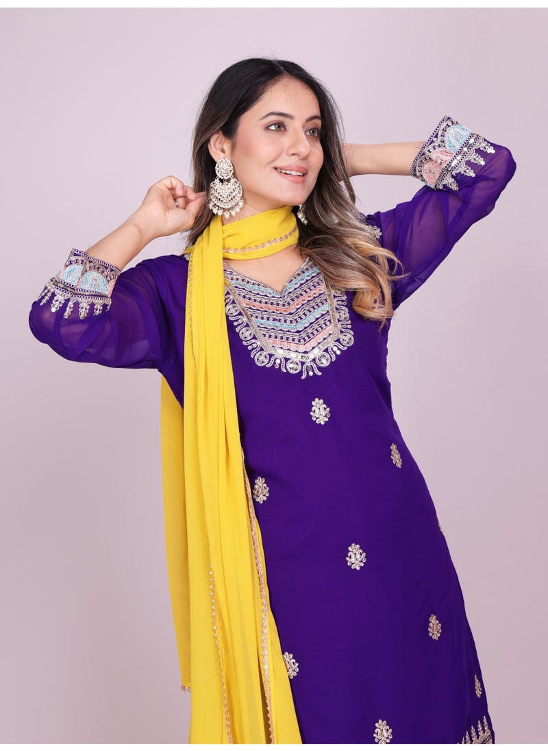 Super Asian Fox Georgette Sequence Embroidered Sharara Set – Fully Stitched & Festive Ready  - Image 4