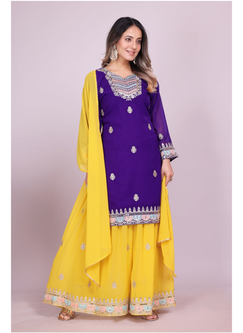 Super Asian Fox Georgette Sequence Embroidered Sharara Set – Fully Stitched & Festive Ready  - Image 2