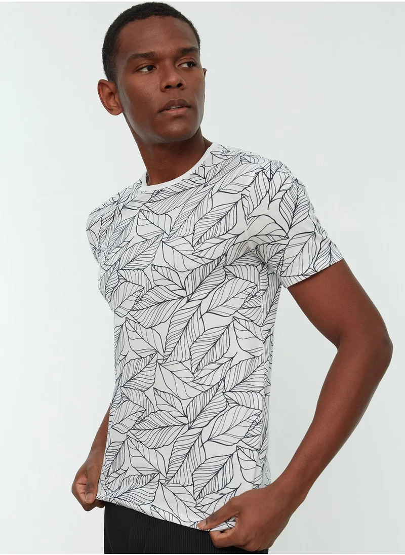 trendyol Leaf Print Crew Neck T-Shirt