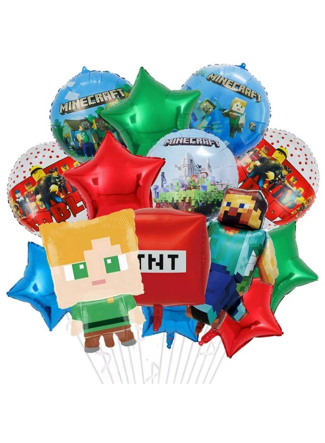 Minecraft Foil Balloon Set – 15pcs Pixel Game Party Decorations with Block & Creeper Character Balloons for Birthday Party Supplies Kids Minecraft Celebration Decor - Image 1
