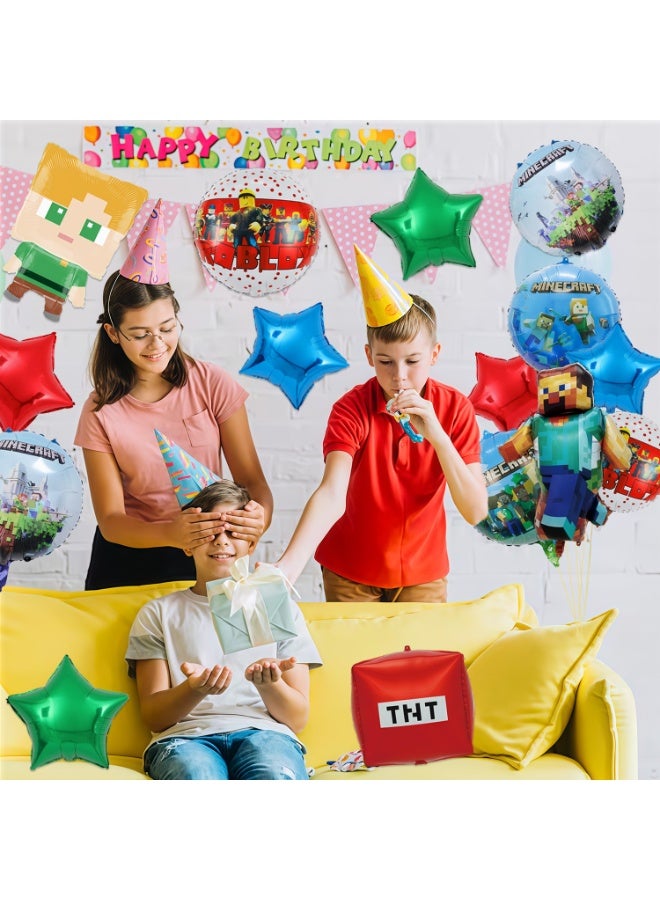 Minecraft Foil Balloon Set – 15pcs Pixel Game Party Decorations with Block & Creeper Character Balloons for Birthday Party Supplies Kids Minecraft Celebration Decor - Image 3