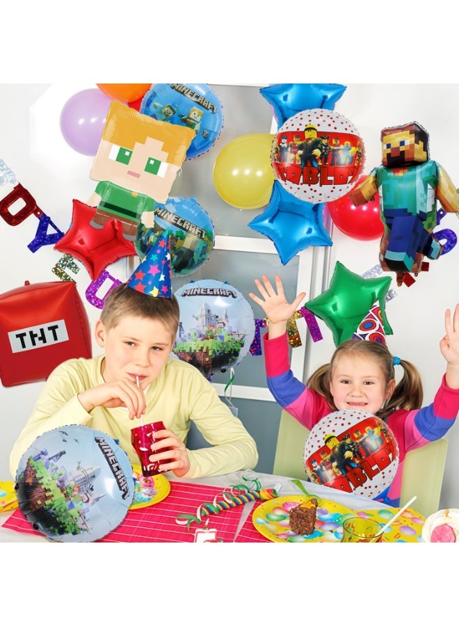 Minecraft Foil Balloon Set – 15pcs Pixel Game Party Decorations with Block & Creeper Character Balloons for Birthday Party Supplies Kids Minecraft Celebration Decor - Image 4