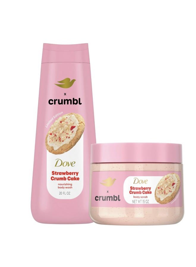 Dove غسول الجسم وكريم التقشير المرطب بنكهة كعكة الفراولة المفتتة، 20 أونصة غسول + 15 أونصة مقشر، إصدار محدود، خالي من البارابين والكبريتات، للجسم، يحسن من نسيج البشرة، يرطب - Image 1