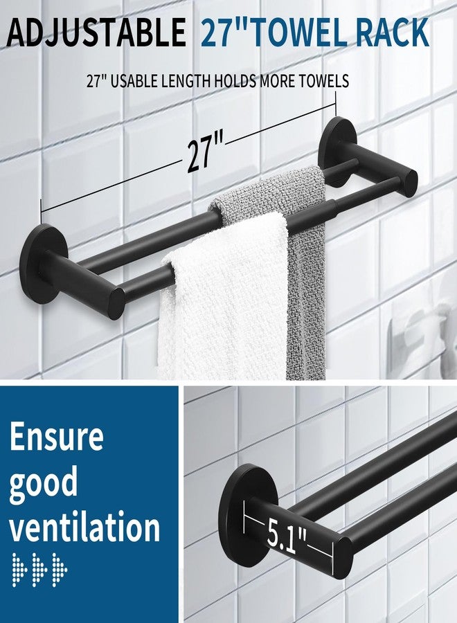 RUMOSE Adjustable Double Bath Towel Bar 15 to 27 Inch Matte Black Retractable Tower Holder Hanger Stainless Steel Expandable Dual Bathroom Tower Racks Bathroom Accessories, Wall Mounted - Image 3