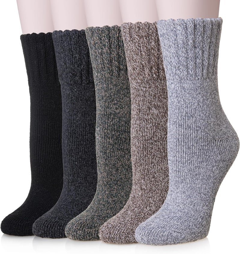 Wool Socks for Women Merino Wool Boot Hiking Thick Thermal Warm Winter Crew Cushion Cozy Work Socks 5 Pairs