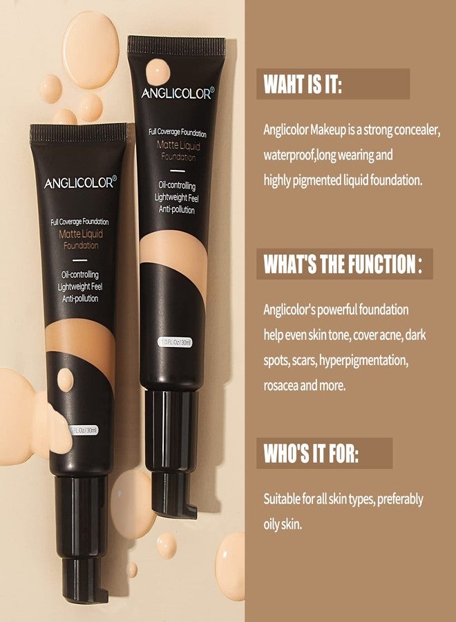 Anglicolor Matte Oil Control Concealer Foundation 2PCS, Flawless Soft Long Lasting Foundation Makeup,Waterproof Full Coverage Face Makeup Strong Concealer Foundation for Oily Acne Skin (2PC 104, 60ml) - Image 4
