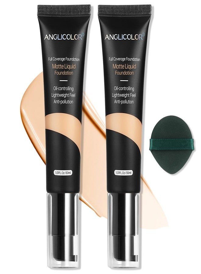 Anglicolor Matte Oil Control Concealer Foundation 2PCS, Flawless Soft Long Lasting Foundation Makeup,Waterproof Full Coverage Face Makeup Strong Concealer Foundation for Oily Acne Skin (2PC 104, 60ml) - Image 1