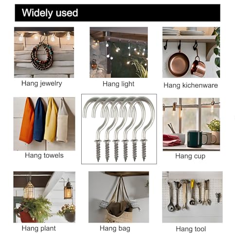 IDEALSV 304 Stainless Steel Screw Ceiling Hooks, 7/8 Inch Screw-in Light Hooks Outdoor and Indoor Use (40 PCS) - Image 4
