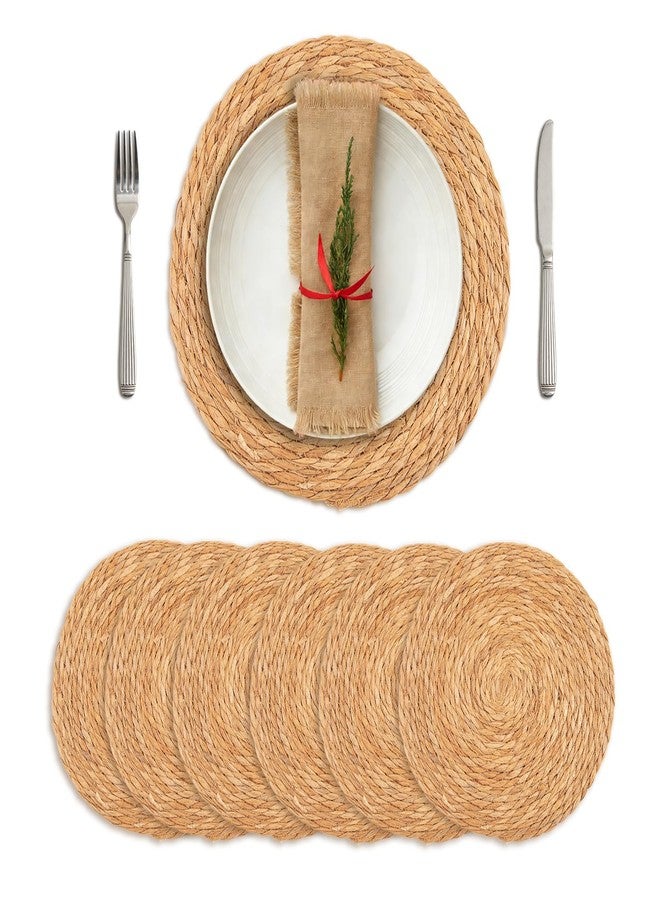 Orchidleaf Round Woven Placemats Set of 6, 13 Inch Boho Rattan Placemats, Rattan Chargers for Dinner Plates Natural Farmhouse Rustic Wicker Placemat for Dining Table Decor - Image 1