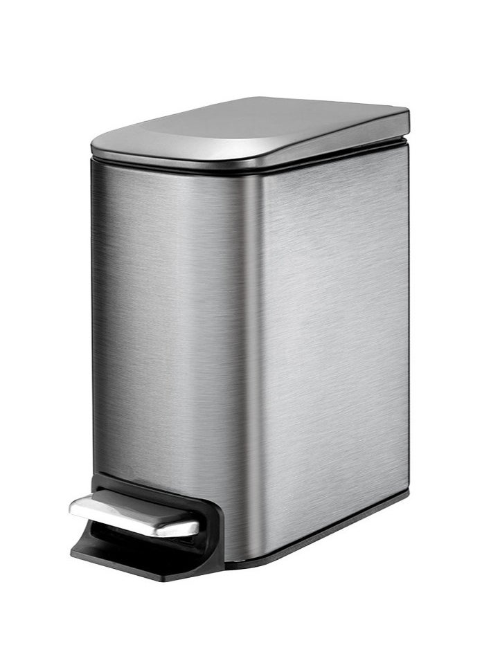 Hihonor Wastebasket, Bathroom Wastebasket, Soft Close with Lid, Step Tread, 6 Litre/1.6 Gallon Stainless Steel Wastebasket with Removable Inner Bin, Fingerprint Resistant Finish  - Image 1