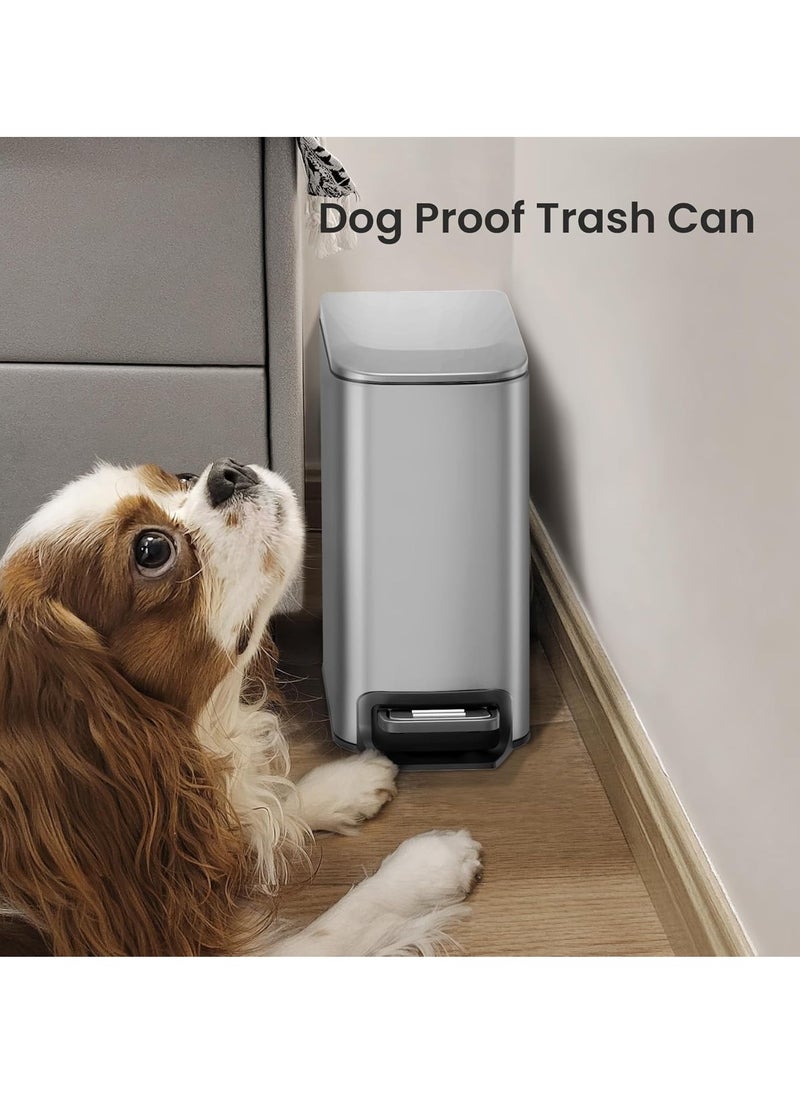 Hihonor Wastebasket, Bathroom Wastebasket, Soft Close with Lid, Step Tread, 6 Litre/1.6 Gallon Stainless Steel Wastebasket with Removable Inner Bin, Fingerprint Resistant Finish  - Image 3