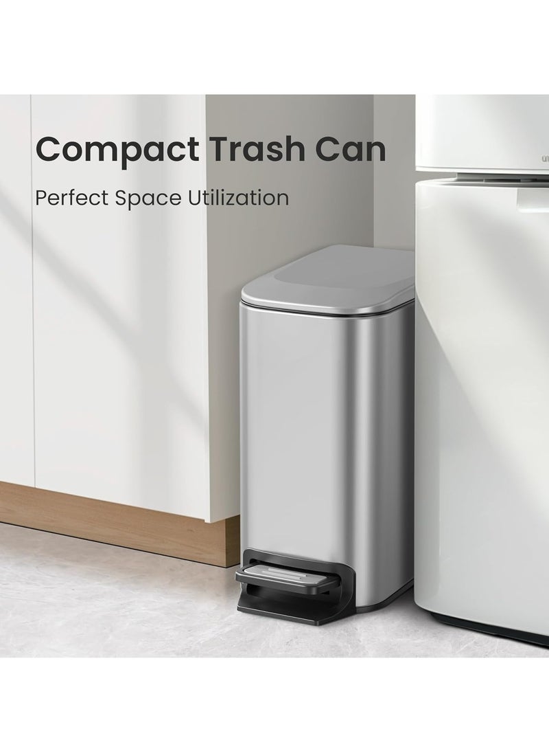 Hihonor Wastebasket, Bathroom Wastebasket, Soft Close with Lid, Step Tread, 6 Litre/1.6 Gallon Stainless Steel Wastebasket with Removable Inner Bin, Fingerprint Resistant Finish  - Image 4