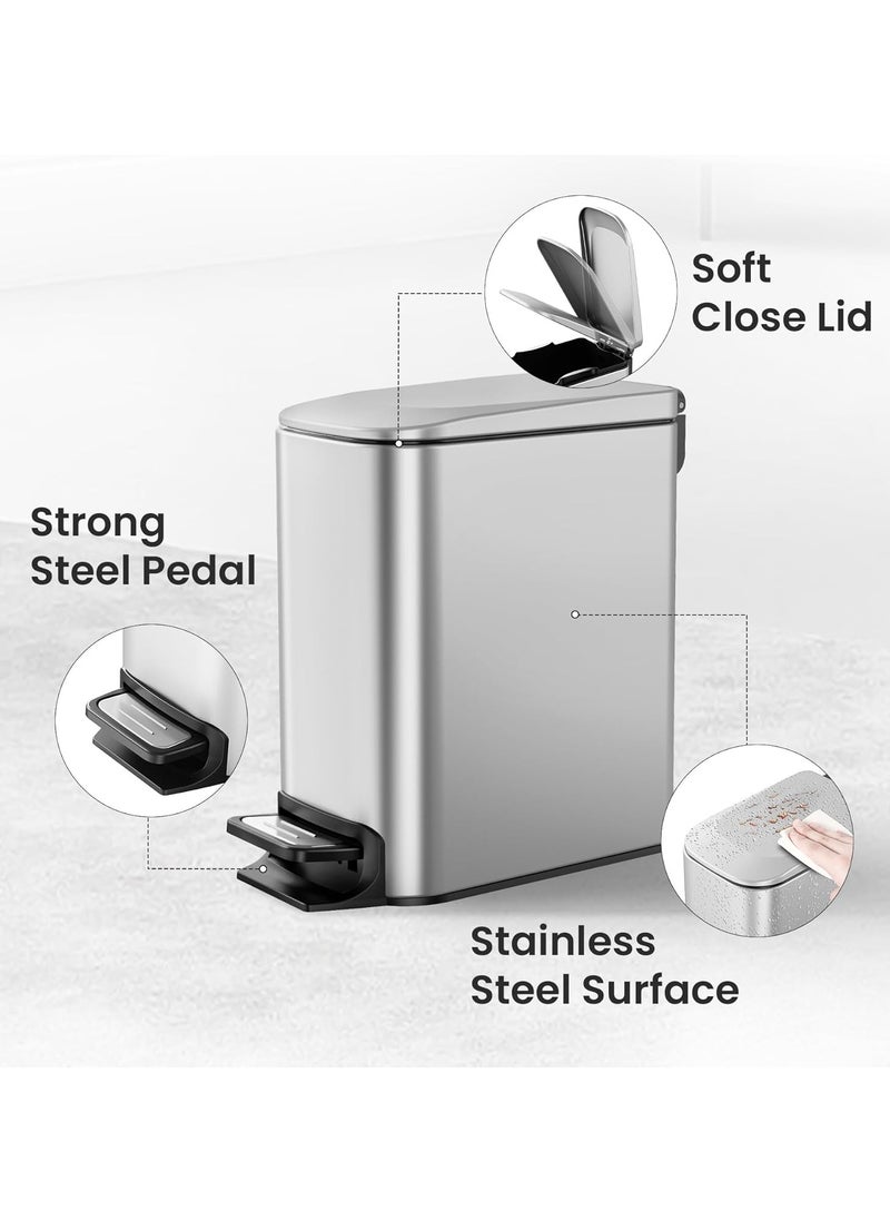 Hihonor Wastebasket, Bathroom Wastebasket, Soft Close with Lid, Step Tread, 6 Litre/1.6 Gallon Stainless Steel Wastebasket with Removable Inner Bin, Fingerprint Resistant Finish  - Image 5