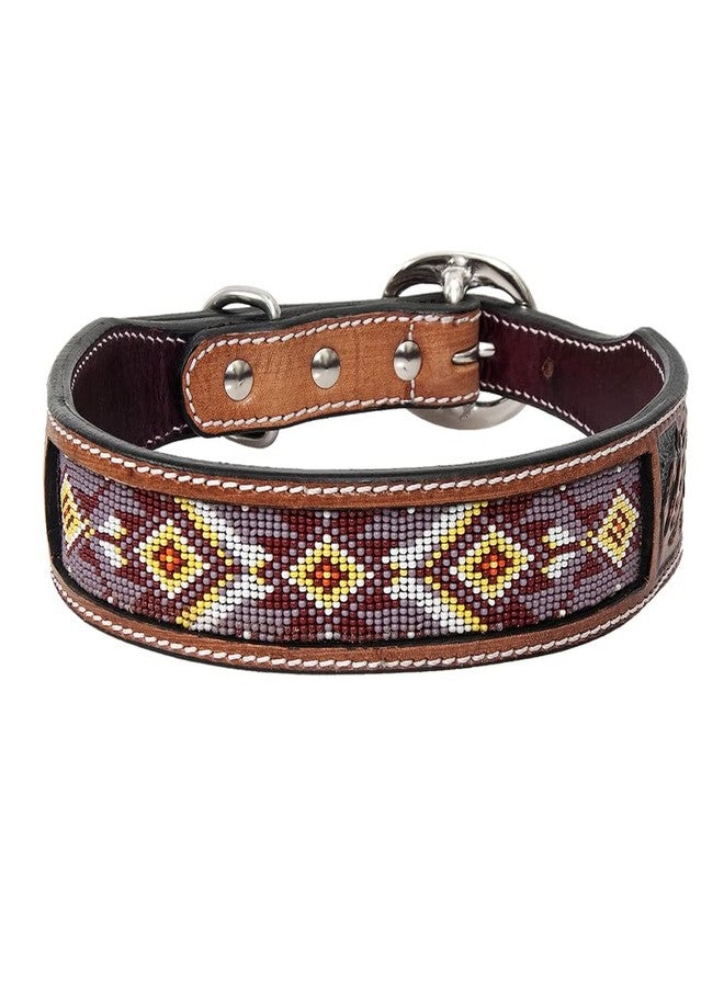HILASON Tan Large HILASON Strong Genuine Leather Dog Collar Beaded | Handmade Soft Hand Tooled - Image 1