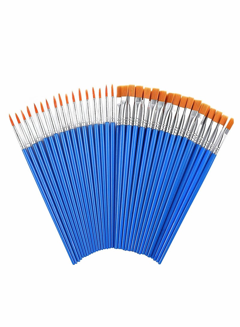 Excefore Paint Brushes, oil paintbrush, Round Flat Small Brush Bulk, For Detail Painting Sets(Blue, 60 Pcs) - Image 1