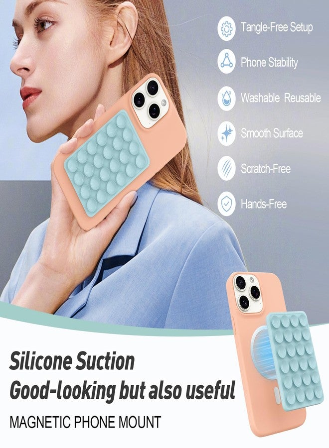 OPOM Magnetic Suction Phone Mount for MagSafe Case,Silicone Sticky Phone Grip Holder for iPhone,Removable Hands-Free Selfie/Video for TikTok & Instagram Influencer/Creator (Blue) - Image 3