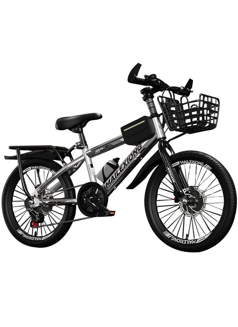 JRSHUANG - Mountain Bike 18-24 Inch, 7 Speed Dual Disc Brake Bicycle with Passengers Rear Seat Adjustable Seat and Basket, Kids Road Bike for 6-18 Years Boys and Girls - Image 1