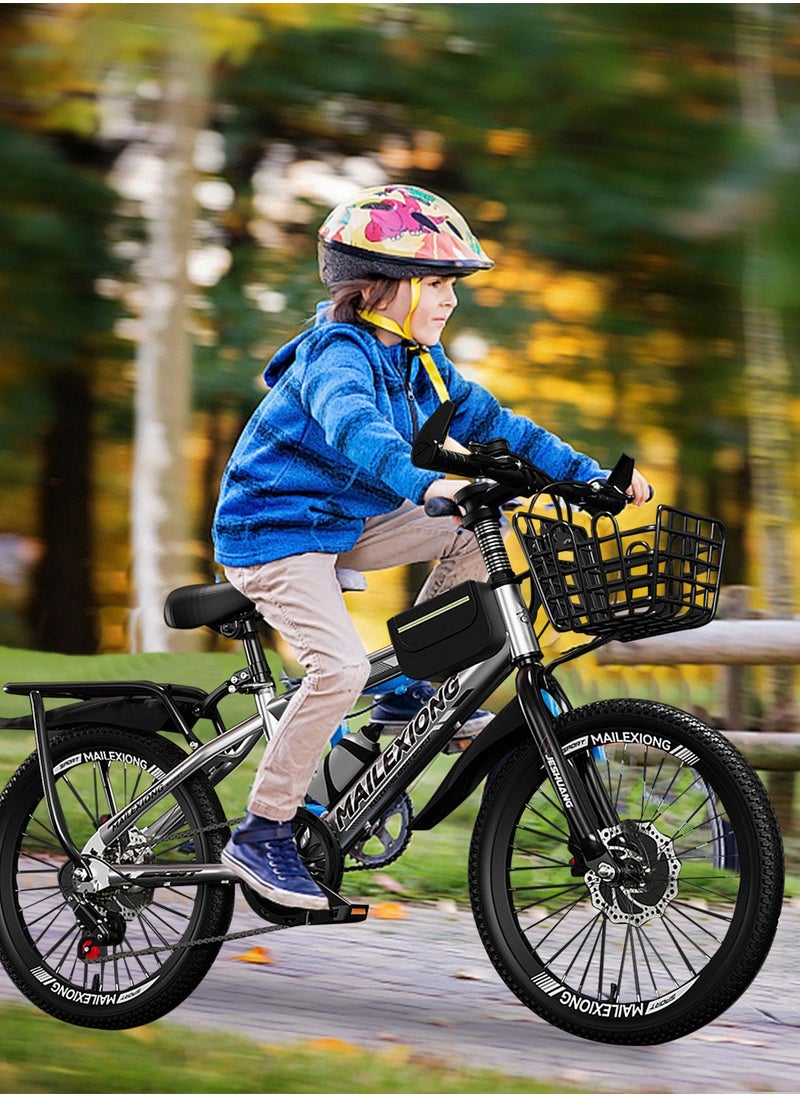 JRSHUANG - Mountain Bike 18-24 Inch, 7 Speed Dual Disc Brake Bicycle with Passengers Rear Seat Adjustable Seat and Basket, Kids Road Bike for 6-18 Years Boys and Girls - Image 1