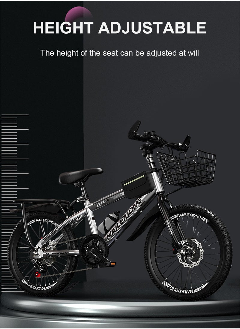 JRSHUANG - Mountain Bike 18-24 Inch, 7 Speed Dual Disc Brake Bicycle with Passengers Rear Seat Adjustable Seat and Basket, Kids Road Bike for 6-18 Years Boys and Girls - Image 1