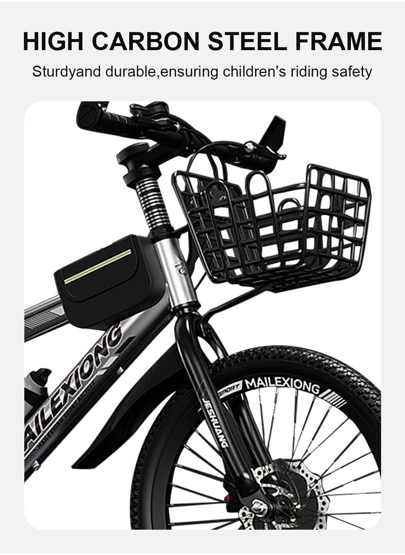 JRSHUANG - Mountain Bike 18-24 Inch, 7 Speed Dual Disc Brake Bicycle with Passengers Rear Seat Adjustable Seat and Basket, Kids Road Bike for 6-18 Years Boys and Girls - Image 1