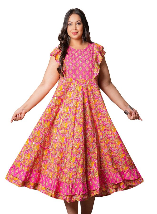 Yash Gallery Women's Rayon Floral Printed Embroidered Anarkali Kurta (1457YKPINK, Medium, Pink), Regular Fit - Image 1