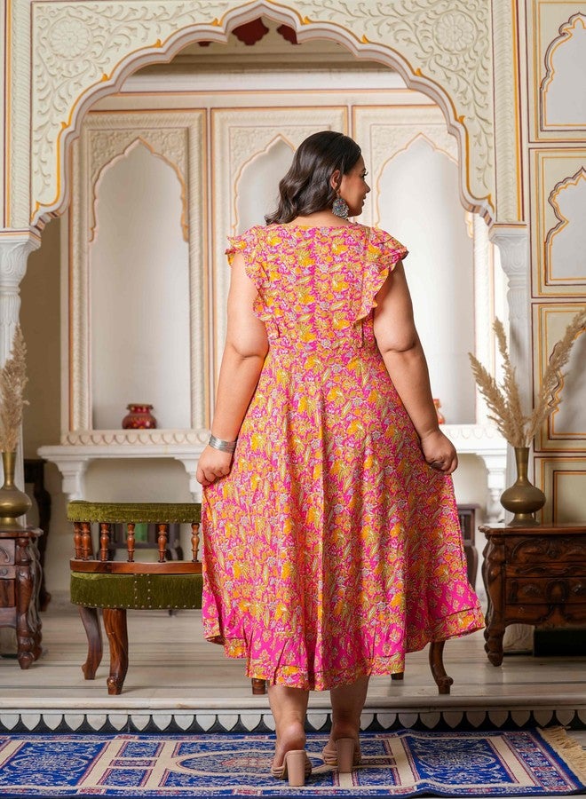 Yash Gallery Women's Rayon Floral Printed Embroidered Anarkali Kurta (1457YKPINK, Medium, Pink), Regular Fit - Image 4